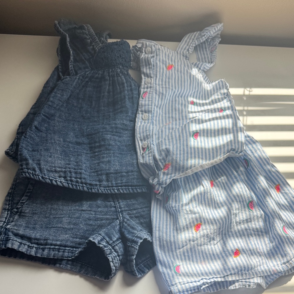 Cat & Jack Toddler Girl Blue Denim Romper and Striped Dress Set